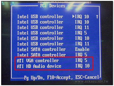 ATI VGA 及HDMI 出現在IRQ列表