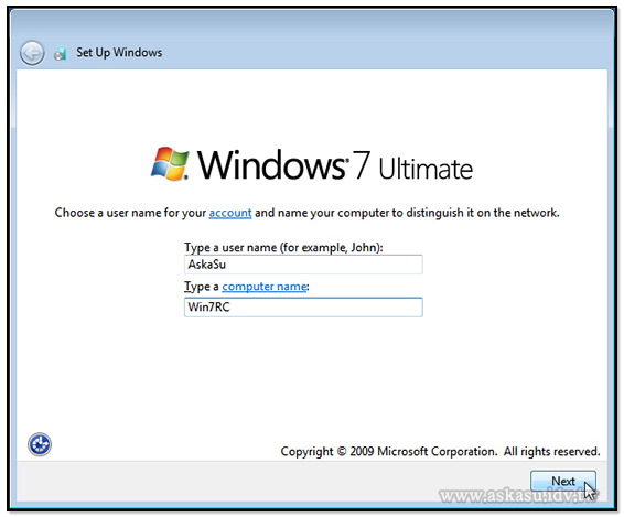 Windows 7 安裝完畢後首要設定帳號及電腦名稱