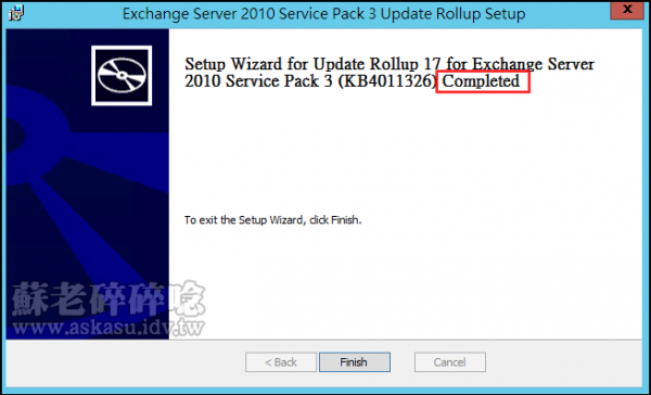 Install Exchange 2010 SP3 Rollup Complete